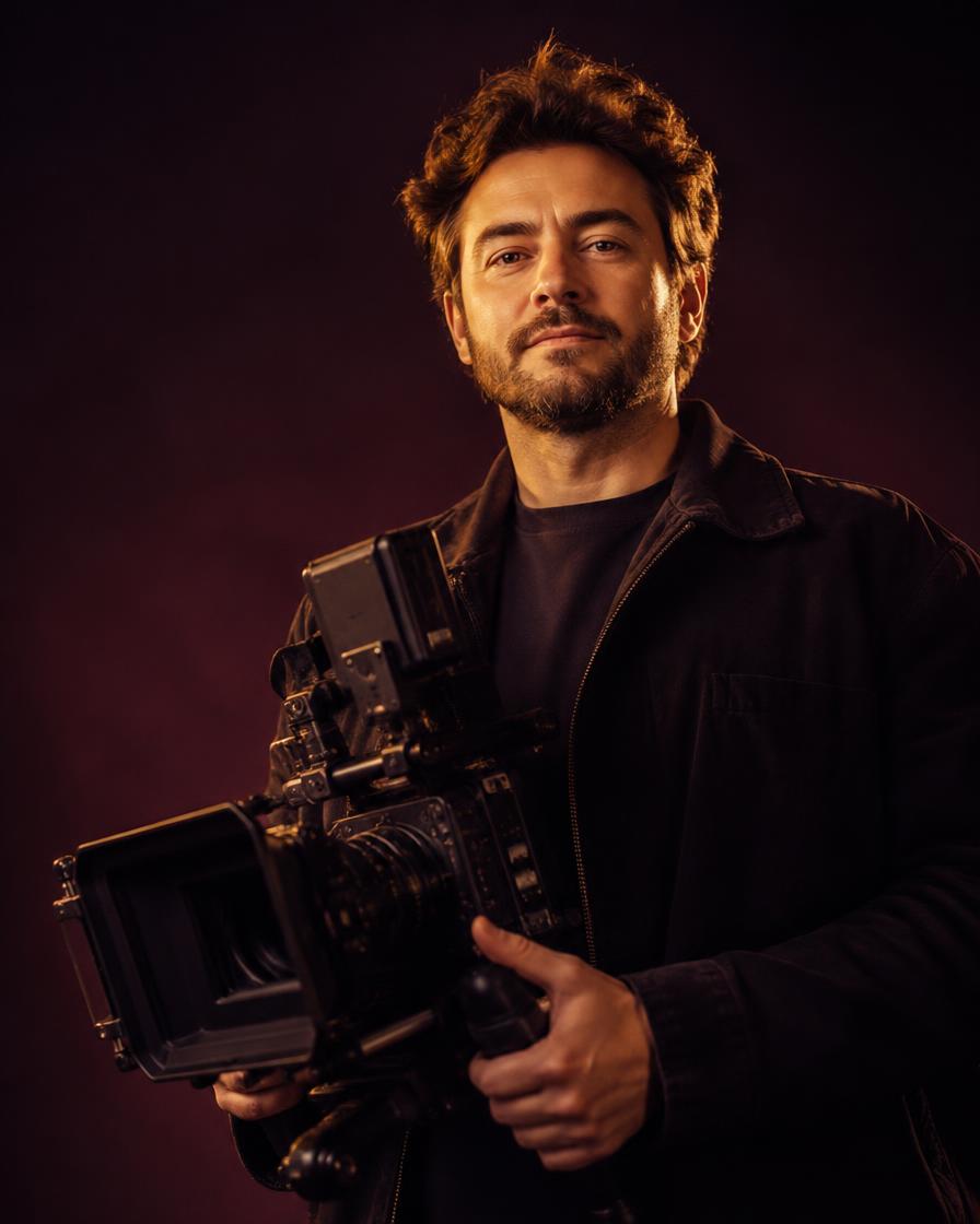 Portrait of the NVNG Productions founder holding a cinema camera (placeholder photo)
